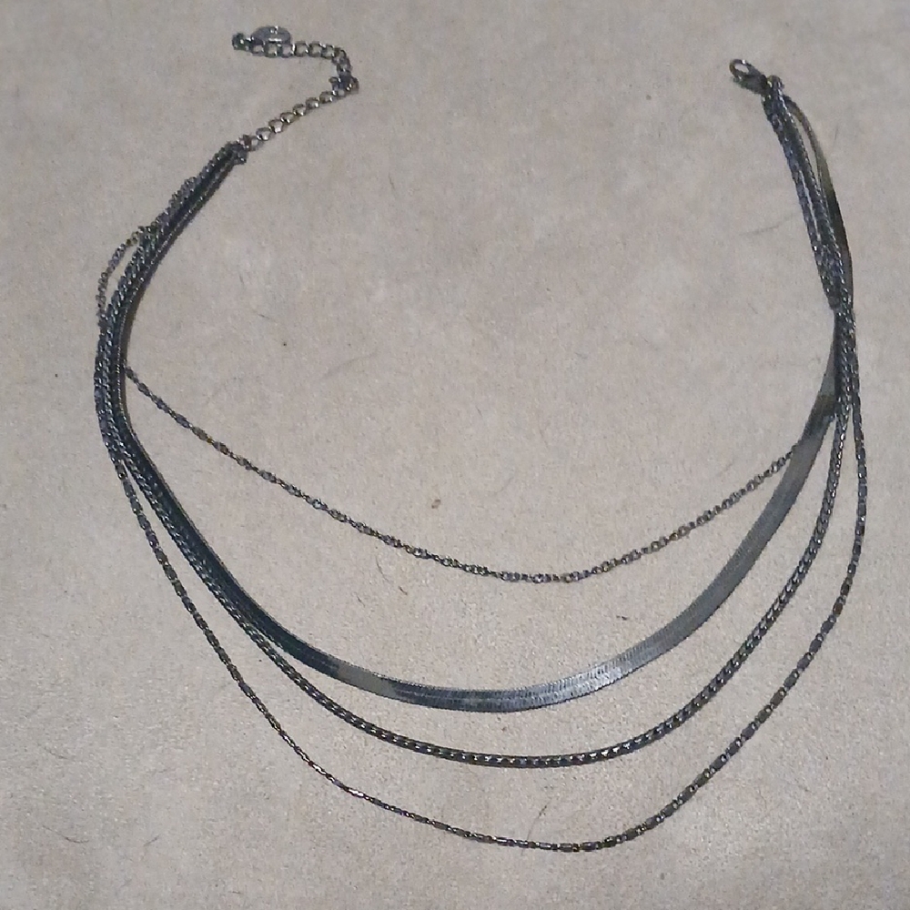 Elegant 4 Chain Silver Layered Necklace